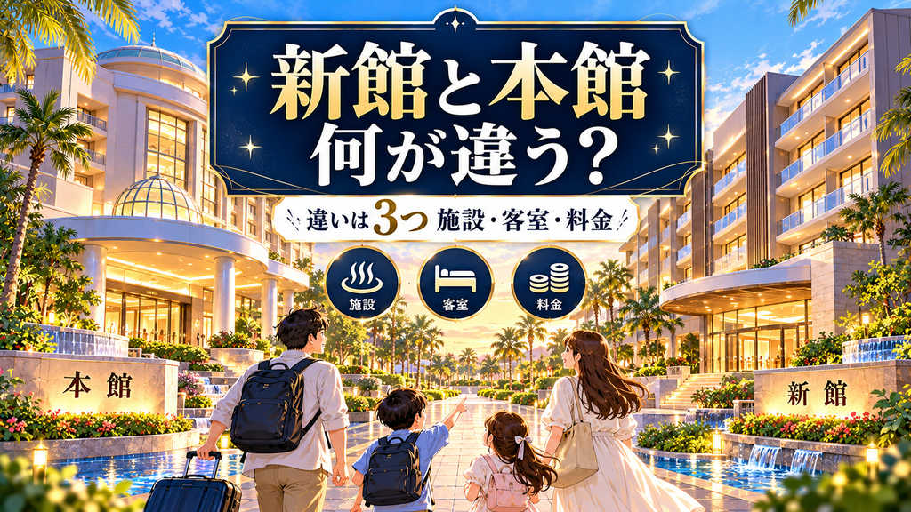 SPA&HOTEL舞浜ユーラシア：「新館と本館は結局どこがどう違うのか？」の案内イラスト