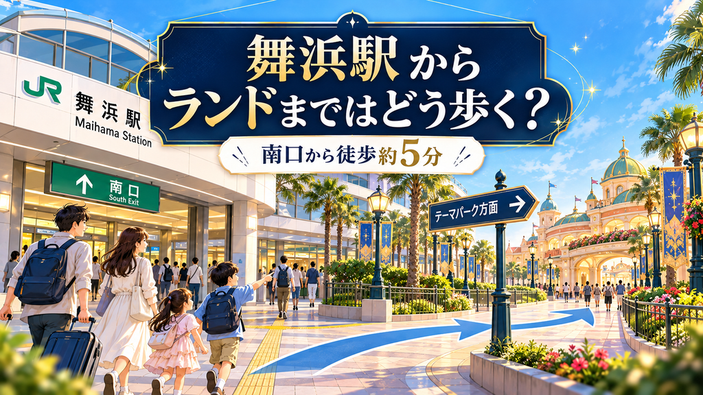 変なホテル舞浜 東京ベイ：「舞浜駅からランドまではどう歩く？」の案内イラスト