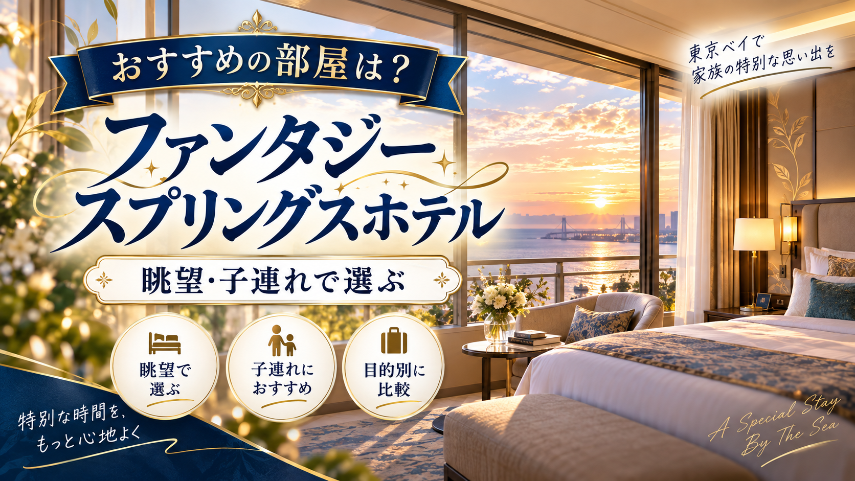 ファンタジースプリングスホテルの客室と眺望を紹介するイメージ画像