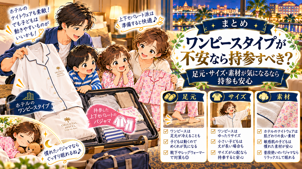 オリエンタルホテル東京ベイ:「ワンピースタイプに不安があるなら持参すべき?」の案内イラスト