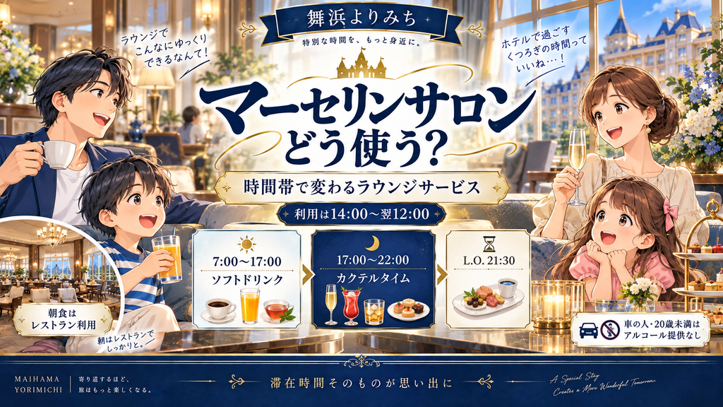 マーセリンサロンの利用時間とドリンクサービスの図解