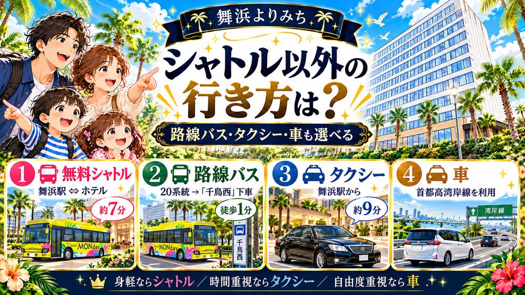 GRAND MONday Resort東京ベイ舞浜：「シャトル以外の行き方はどうなっているのか？」の案内イラスト