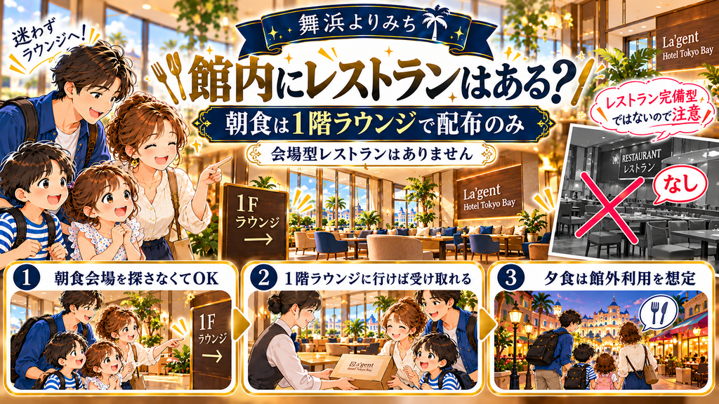 ラ・ジェント・ホテル東京ベイ:「館内にレストランや朝食会場はあるのか?」の案内イラスト