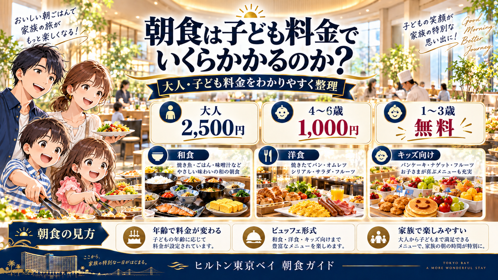 日和ホテル舞浜：「朝食は子ども料金でいくらかかるのか？」の案内イラスト