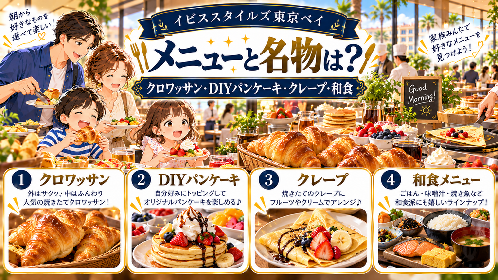 イビススタイルズ東京ベイ：「メニューはどんな内容で、何が名物なのか？」の案内イラスト