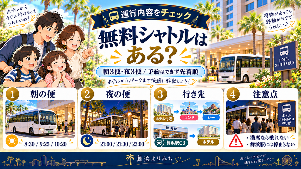 フレックステイイン新浦安:「ホテル独自の送迎シャトルバスは本当にあるのか?」の案内イラスト