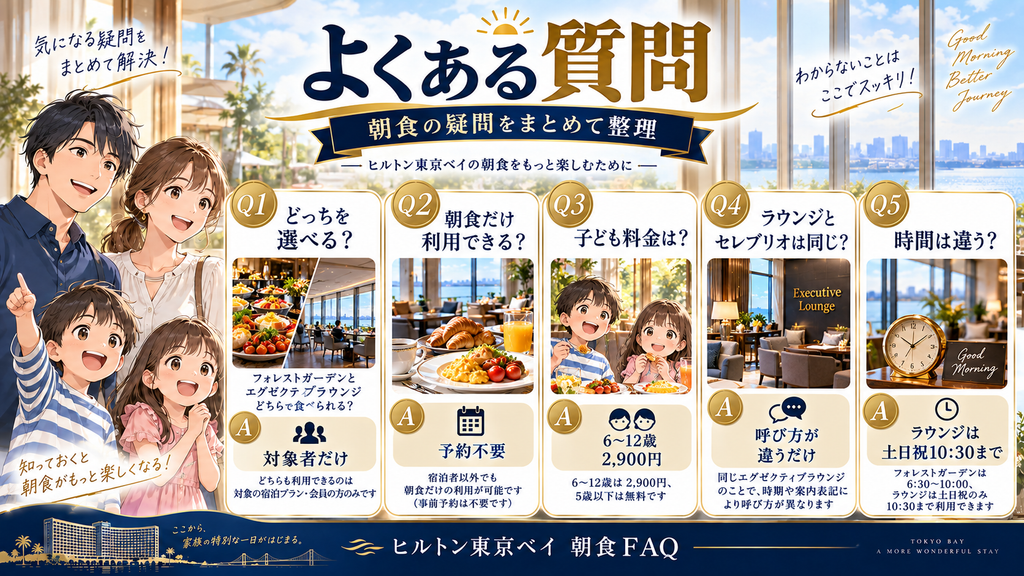 ヒルトン東京ベイの朝食料金・時間・会場に関する質問の図解