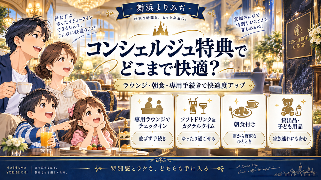 コンシェルジュ客室のラウンジや朝食などの特典の図解