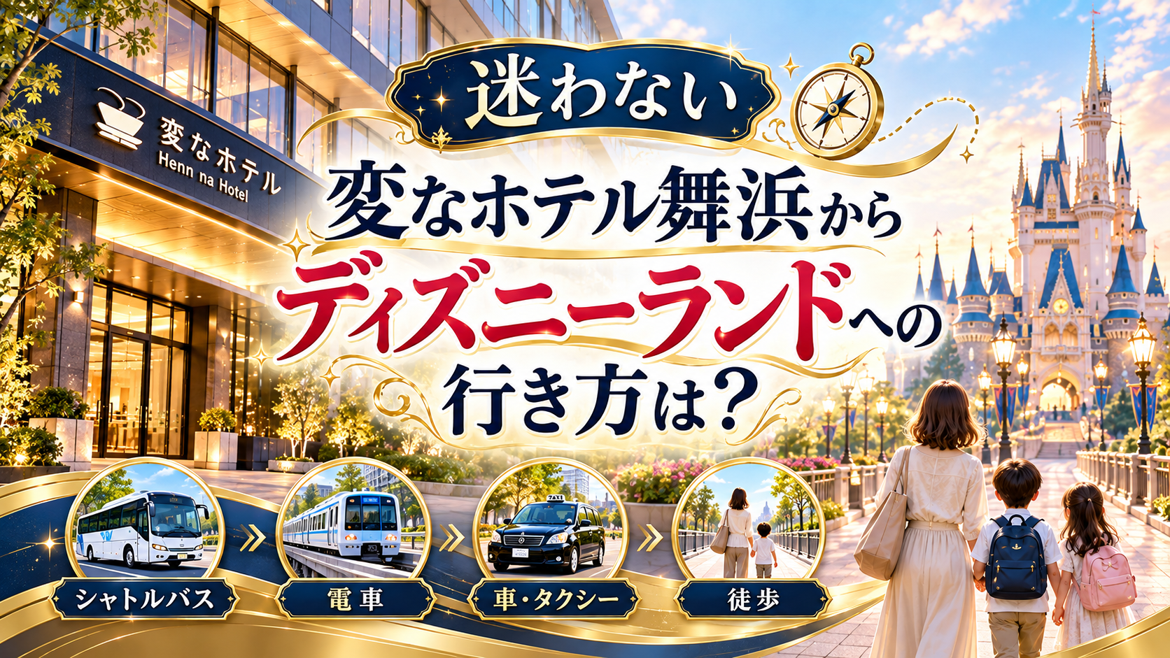 変なホテル舞浜 東京ベイからディズニーランドへの移動を案内するアイキャッチ