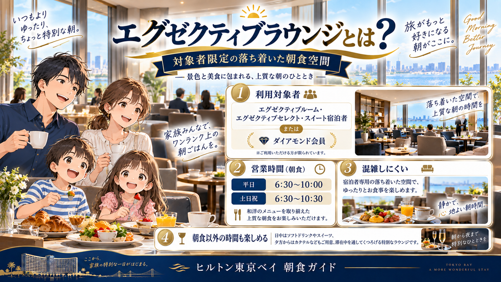 ヒルトン東京ベイのエグゼクティブラウンジの利用条件と時間帯の図解