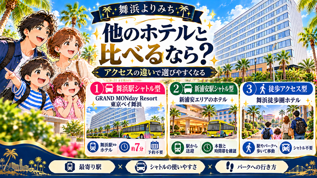 GRAND MONday Resort東京ベイ舞浜：「舞浜エリアの他のホテルと比べたい場合は？」の案内イラスト