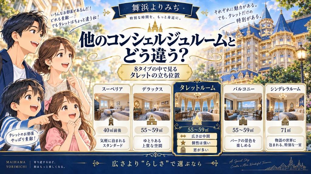 タレットルームとほかのコンシェルジュ客室を比較する図解