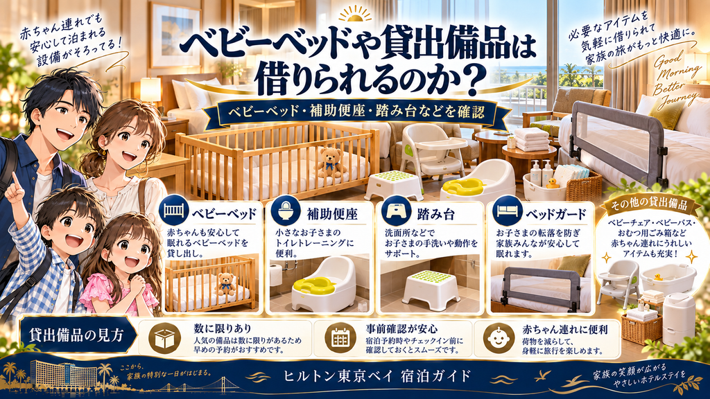 日和ホテル舞浜：「ベビーベッドや貸出備品は借りられるのか？」の案内イラスト