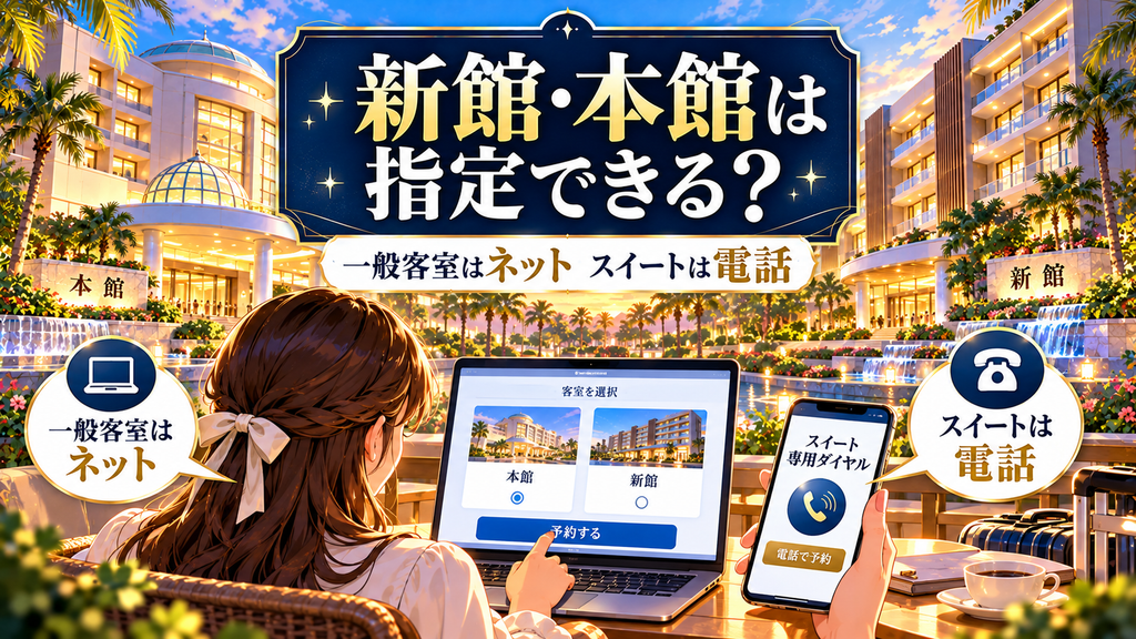 SPA&HOTEL舞浜ユーラシア：「予約するとき新館と本館を指定できるのか？」の案内イラスト