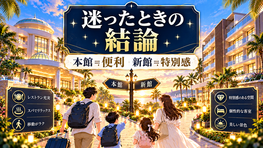 SPA&HOTEL舞浜ユーラシア：「選び方に迷ったときの結論」の案内イラスト