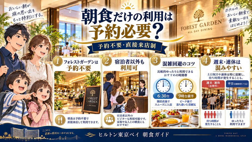 ヒルトン東京ベイで朝食だけを利用する場合の予約と混雑の図解