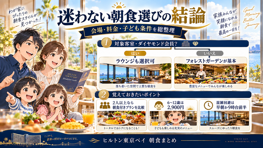 客室の特典と家族構成に合わせてヒルトン東京ベイの朝食を選ぶ図解