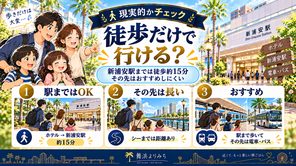 フレックステイイン新浦安:「徒歩だけで行くことは現実的なのか?」の案内イラスト