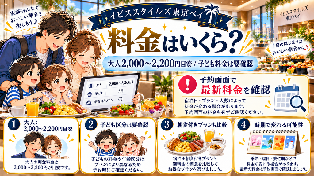 イビススタイルズ東京ベイ：「料金は結局いくらかかるのか？子どもの扱いはどうなる？」の案内イラスト