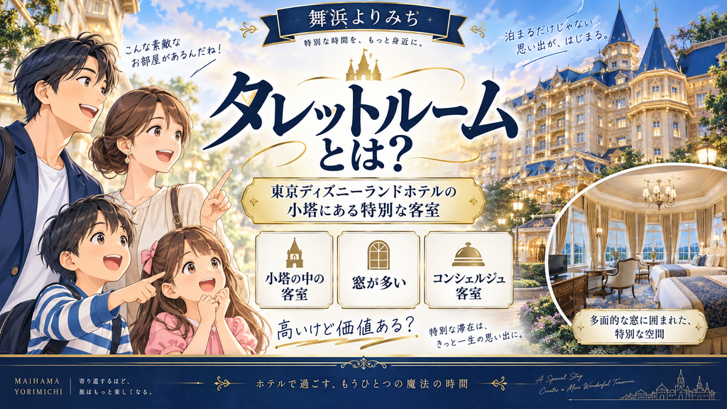 東京ディズニーランドホテルのタレットルームの特徴を紹介する図解
