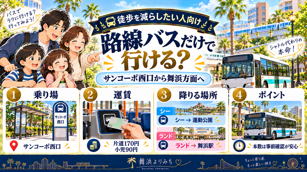 フレックステイイン新浦安:「路線バスだけで行くことはできるのか?」の案内イラスト