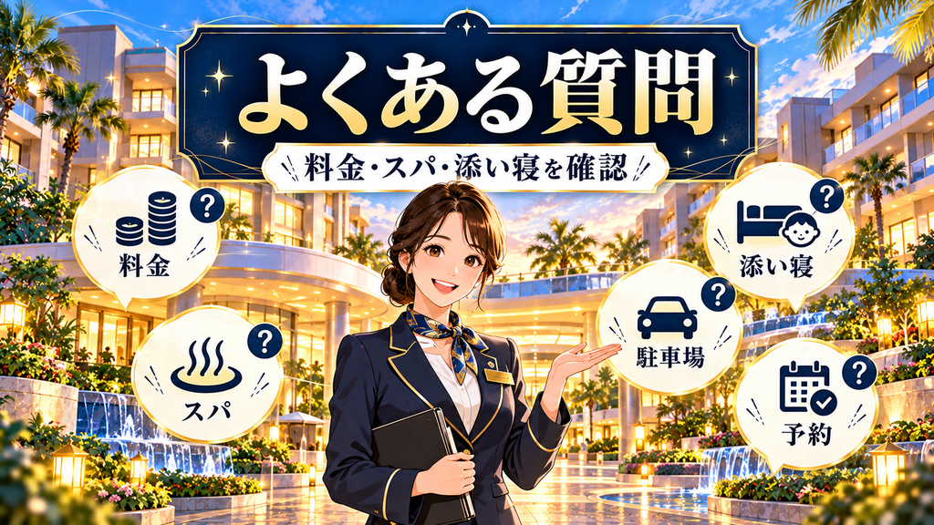 SPA&HOTEL舞浜ユーラシアの利用に関するよくある質問をまとめたイラスト