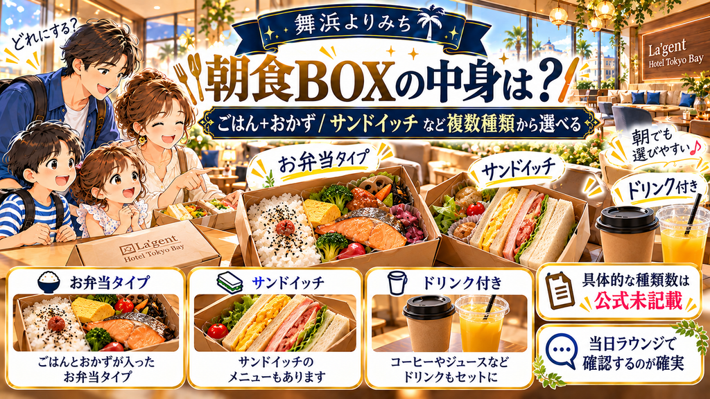 ラ・ジェント・ホテル東京ベイ:「朝食BOXの中身はどんなメニューなのか?」の案内イラスト