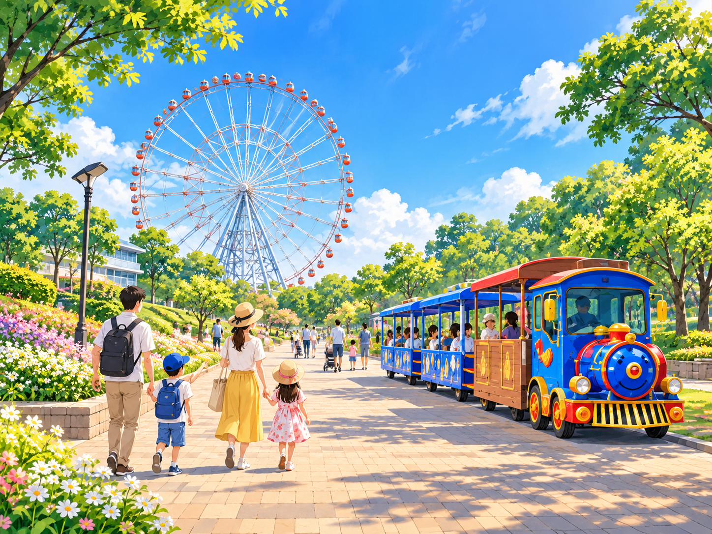観覧車と公園の遊び場をイメージした葛西のイラスト