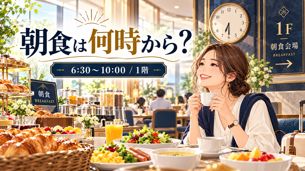 ホテルルミエール葛西:「朝食は何時から、どこで食べられるのか?」の案内イラスト