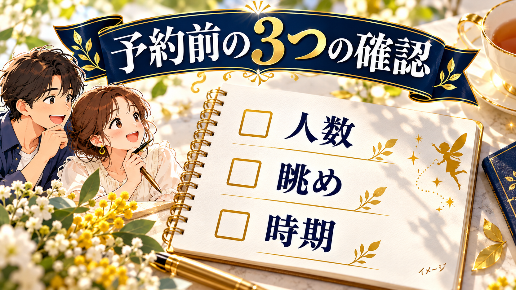 人数、眺め、時期の3つを確認するチェックリスト