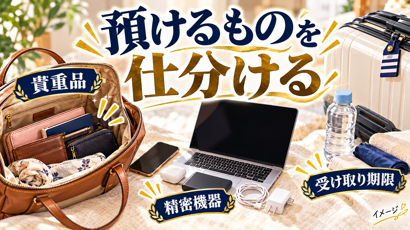 貴重品と精密機器を預ける荷物から分けるイメージ