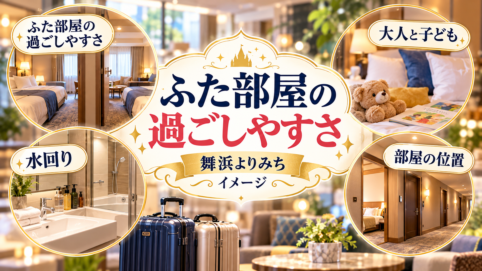 ふた部屋の過ごしやすさについて、大人と子ども・水回り・部屋の位置を整理した図解