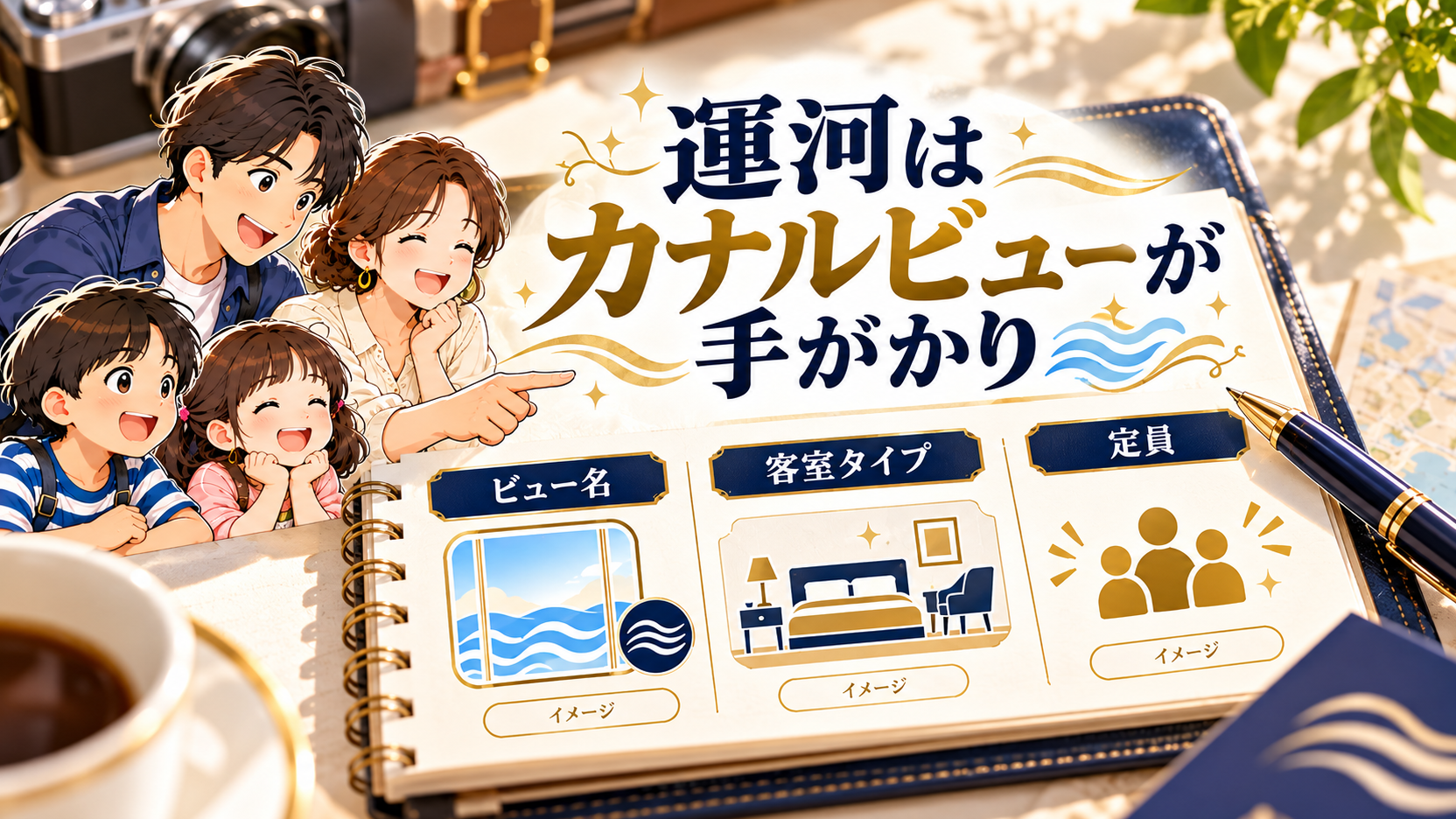 カナルビューの表記と客室タイプ、定員を確認するノート