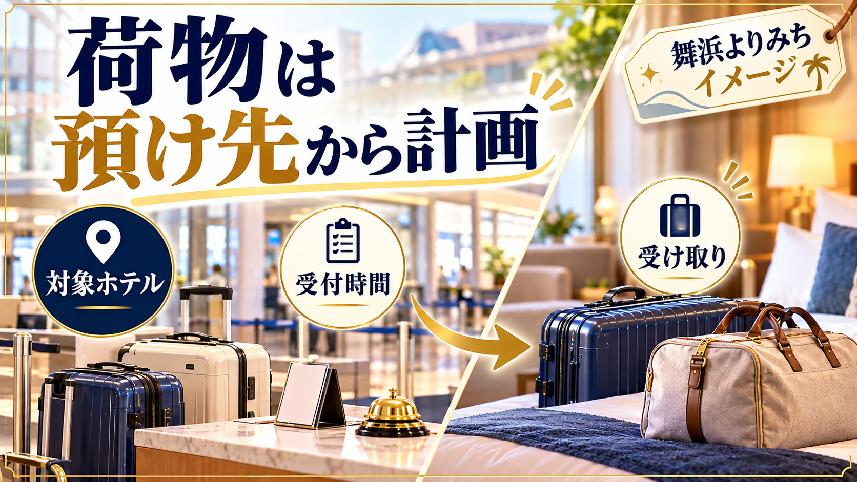 荷物は預け先から計画について、対象ホテル・受付時間・受け取りを整理した図解