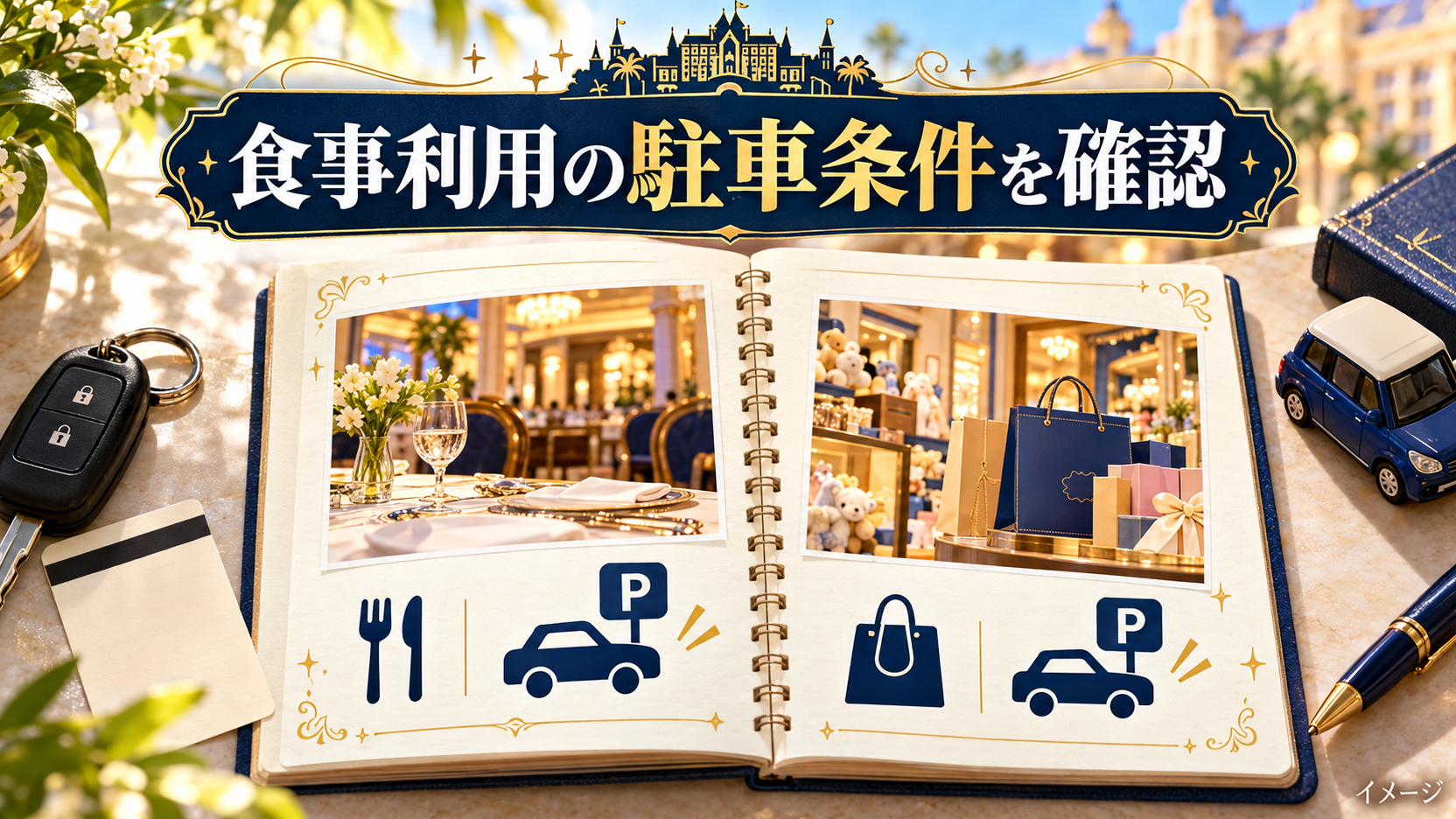 開いたノートと車の鍵と駐車券で選び方を整理する比較イメージ