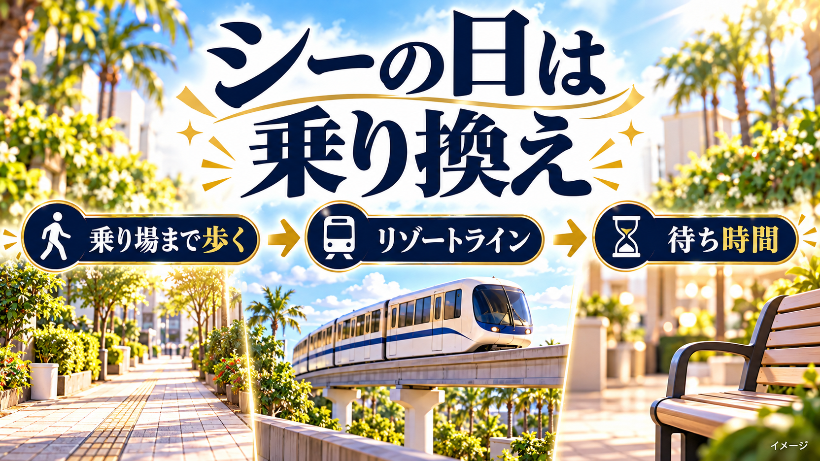 乗り場までの徒歩とリゾートライン、待ち時間を整理した図