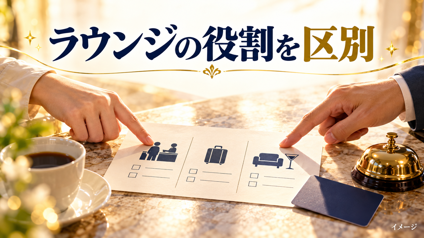 手元のチェックリストとカップと手続きを表すカードで準備する内容を確認するイメージ