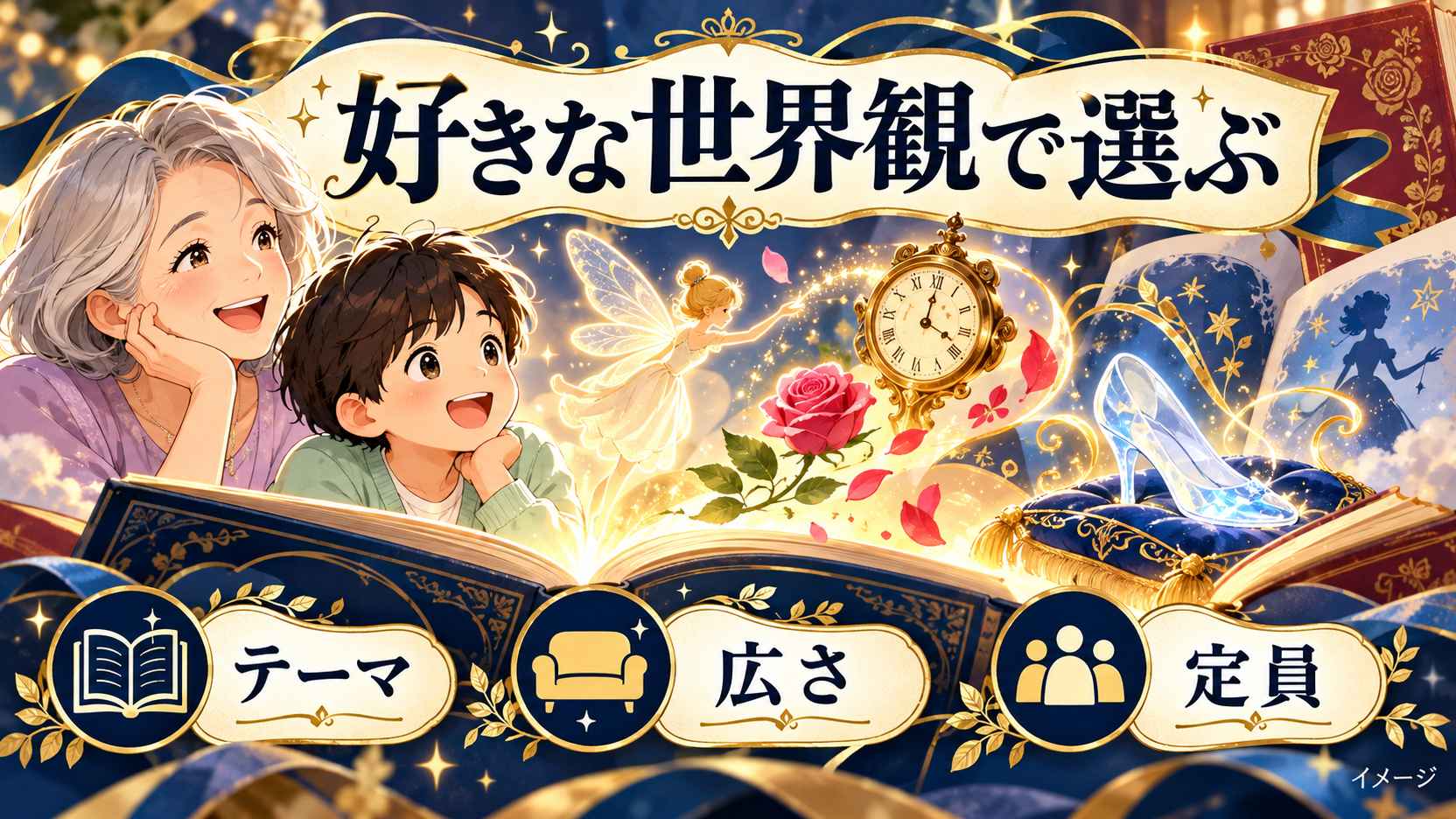 テーマと広さ、定員からキャラクター客室を選ぶ祖母と孫