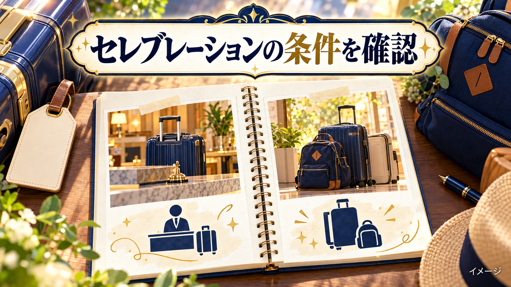 開いたノートとスーツケースと荷物タグで選び方を整理する比較イメージ