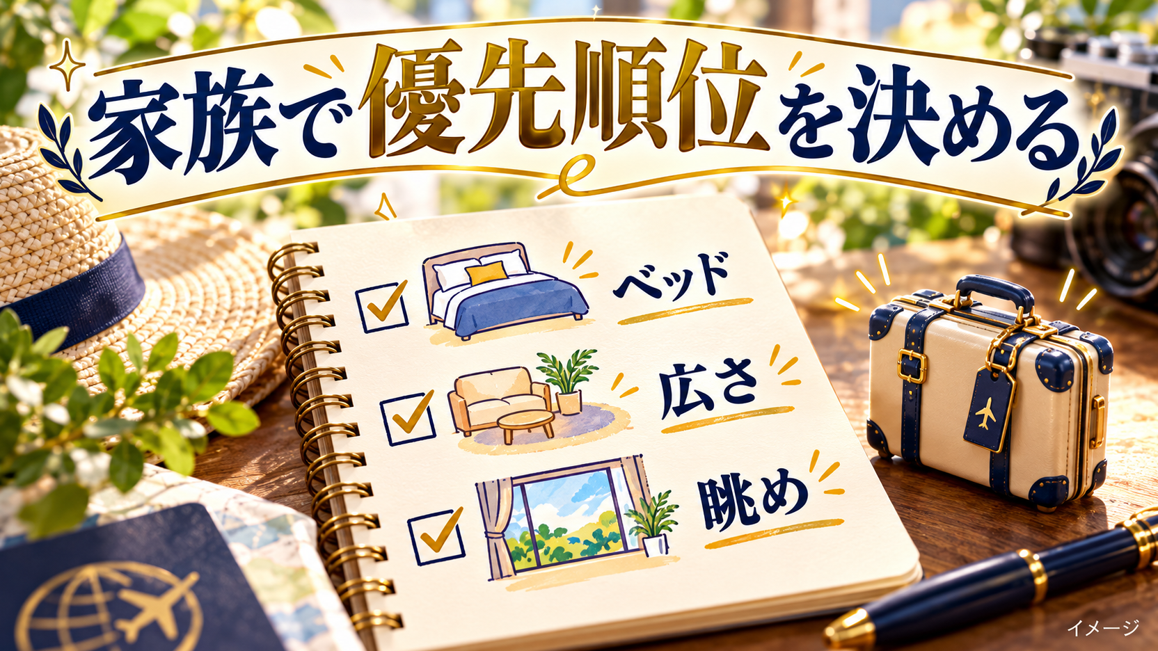 ベッド、広さ、眺めの優先順位を決めるチェックリスト