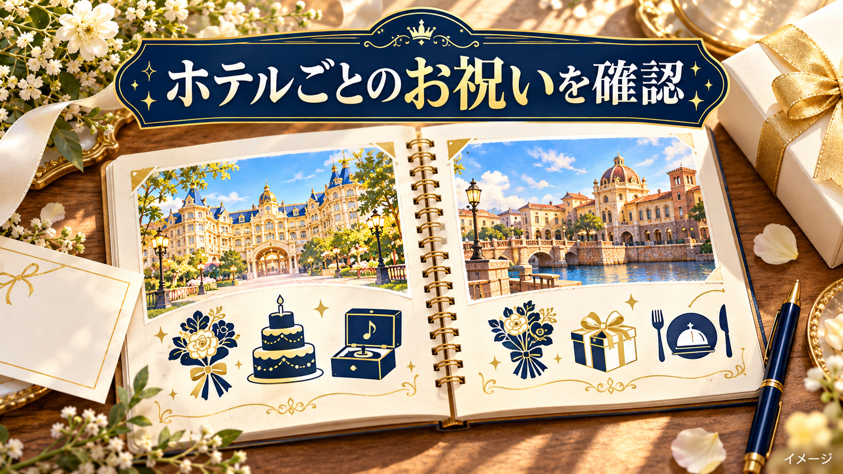 開いたノートと花とお祝いカードで選び方を整理する比較イメージ