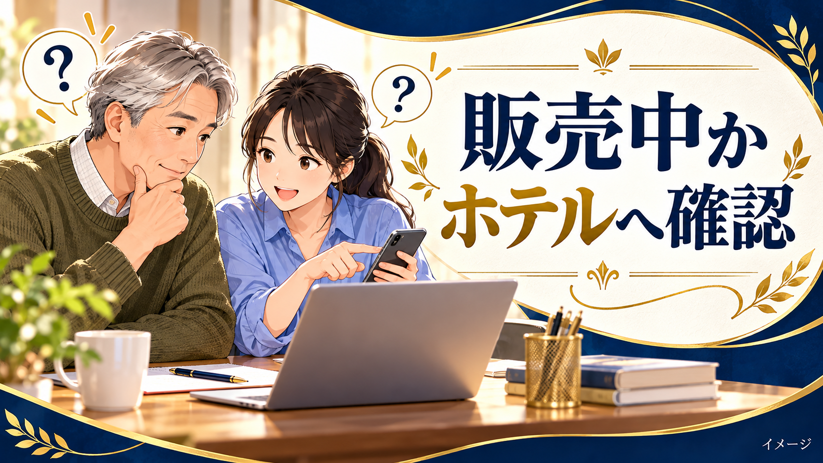 親子がパソコンとスマートフォンを使い、利用できるプランを確認するイメージ