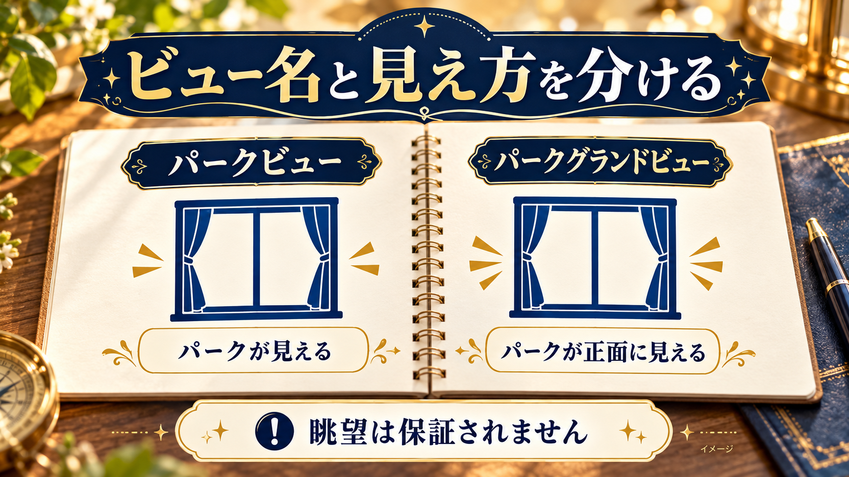 パークビューとパークグランドビューの見え方を抽象的に比較する図