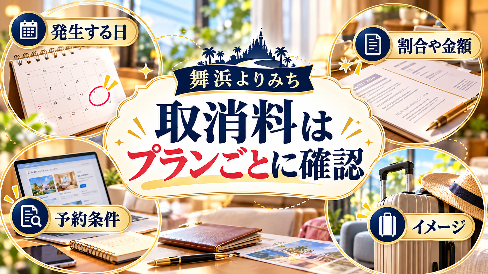 取消料はプランごとに確認について、発生する日・割合や金額・予約条件を整理した図解
