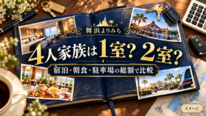 4人家族は1室? 2室?の確認ポイントを紹介する旅行イメージ