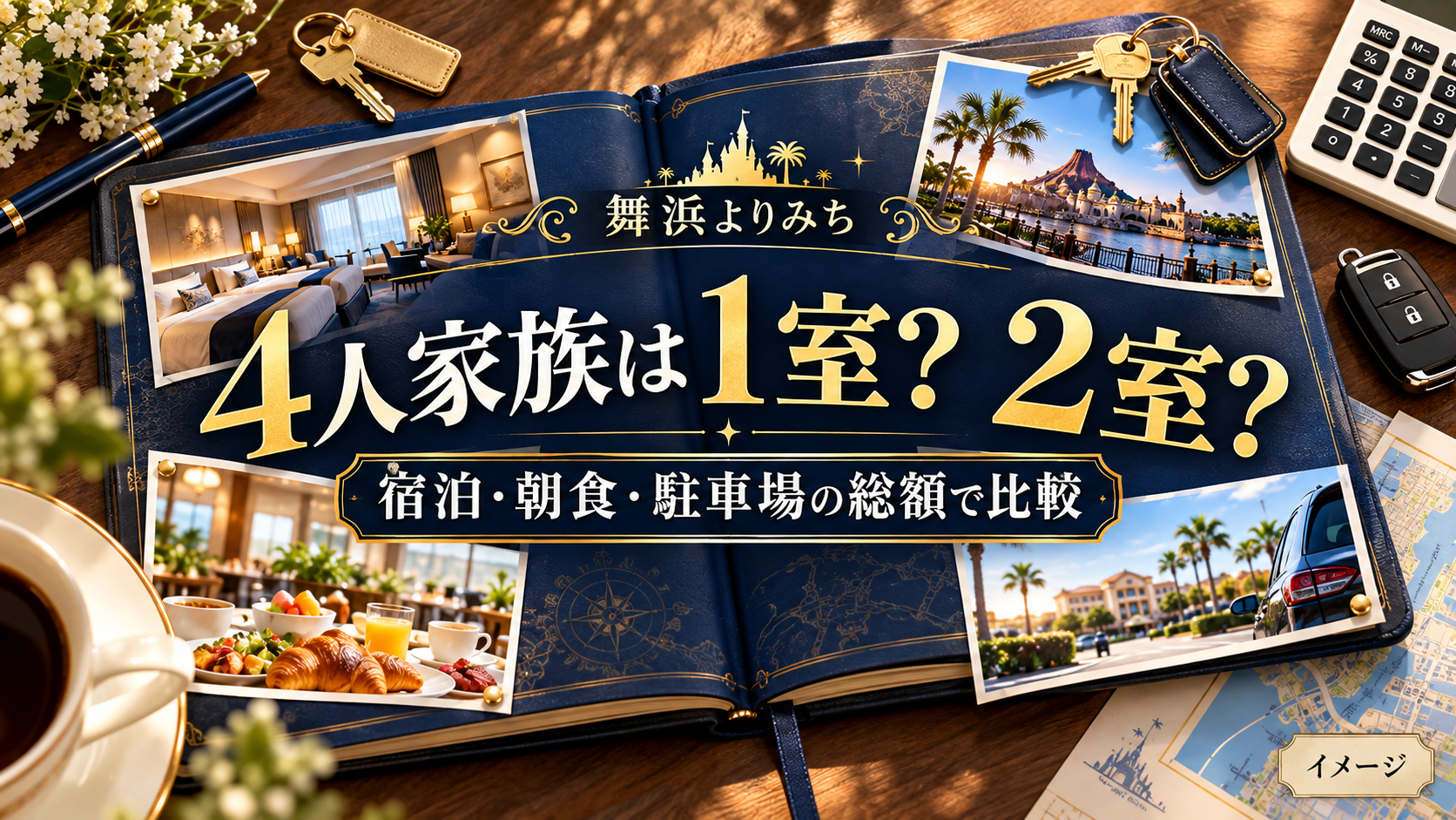 4人家族は1室? 2室?の確認ポイントを紹介する旅行イメージ