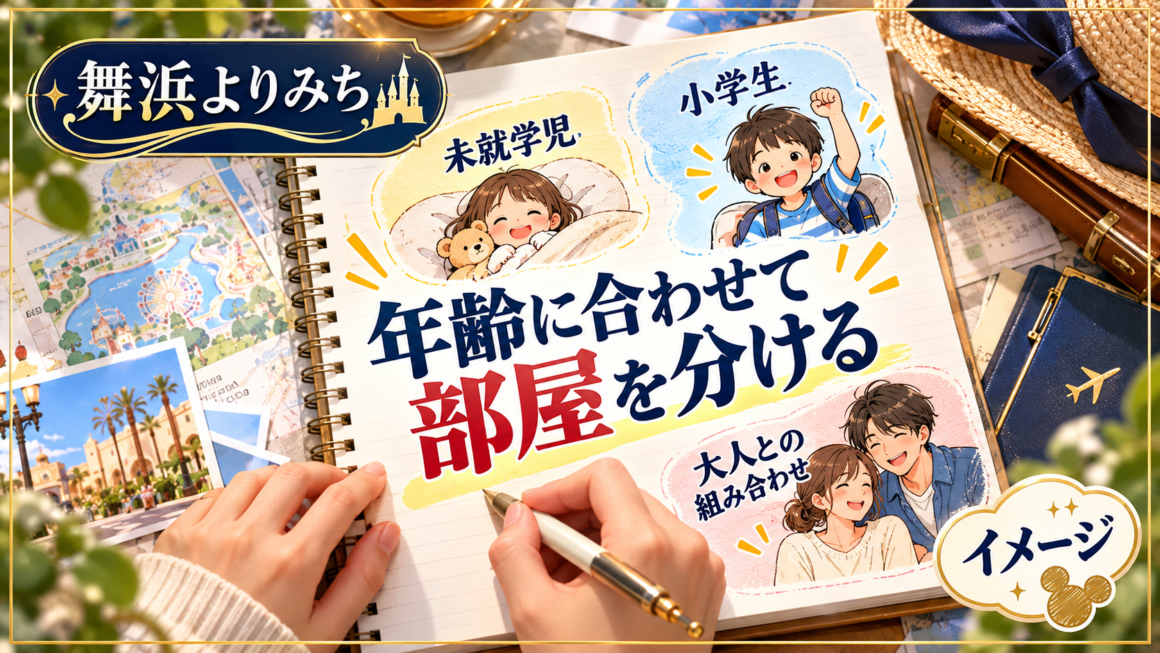 年齢に合わせて部屋を分けるについて、未就学児・小学生・大人との組み合わせを整理した図解