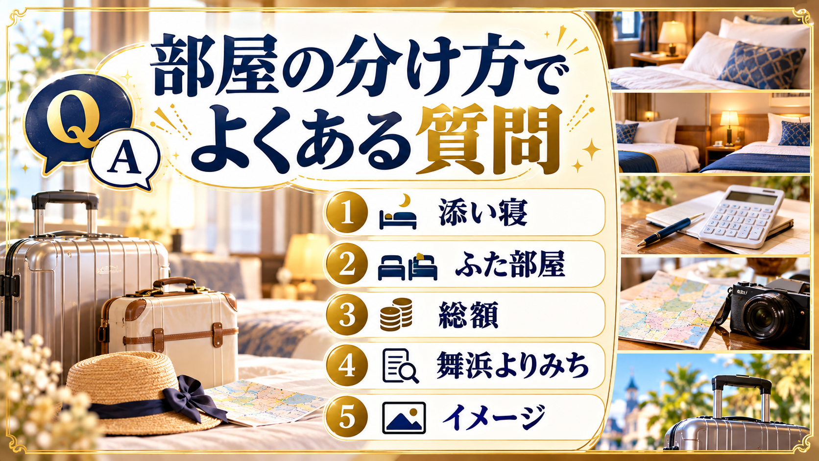 部屋の分け方でよくある質問について、添い寝・ふた部屋・総額を整理した図解
