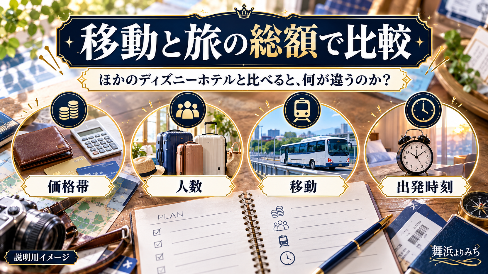 価格帯、人数、移動、出発時刻を旅の総額と合わせて比較する旅行ノート
