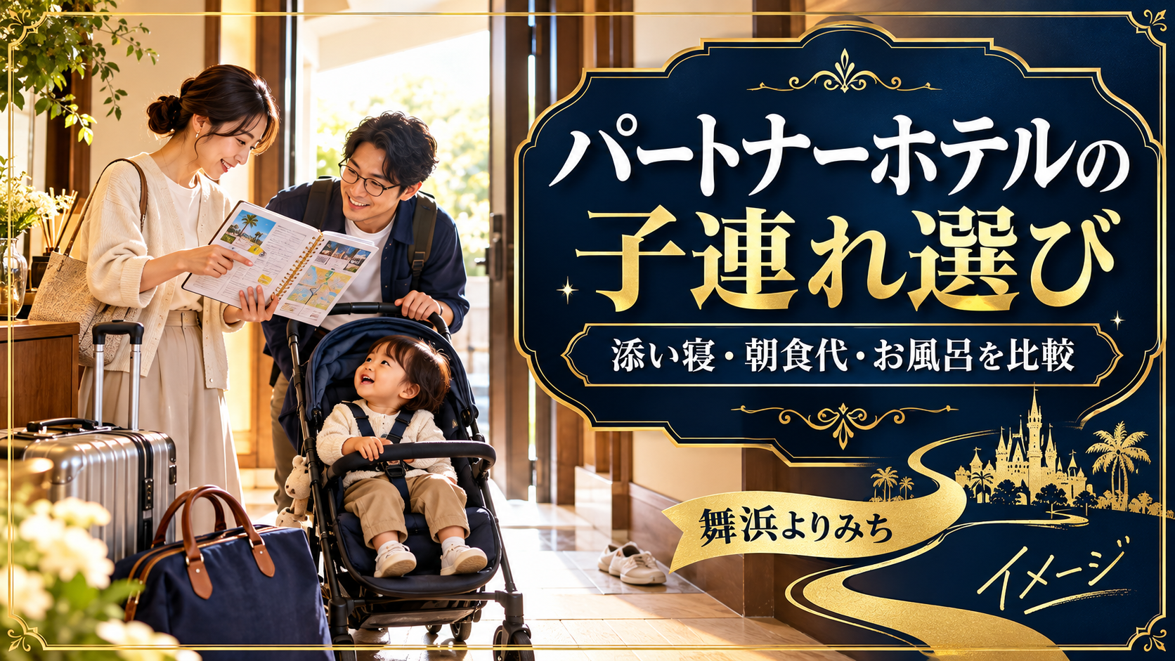 パートナーホテルの子連れ選びを紹介する旅行準備のイメージ